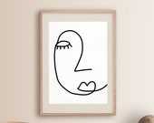 Abstract Face Poster, One Line Print, Neutral Print, Abstract Face Art, Printable Wall Art, Face Print Art, Minimal Line Art, Line Drawing