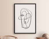 Abstract Face Poster, Line Art Print, Neutral Print, Abstract Face Art, Printable Wall Art, Face Print Art, Minimal Line Art, Line Drawing