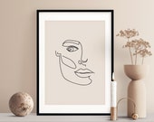 Abstract Face Poster, One Line Print, Neutral Print, Abstract Face Art, Printable Wall Art, Face Print Art, Minimal Line Art, Line Drawing