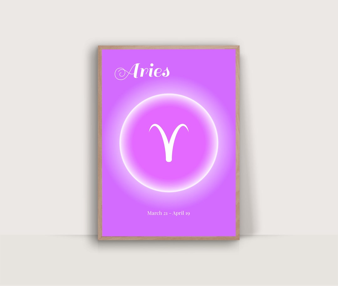 Aries Zodiac Sign Poster Gradient Printable Wall Art Aries Etsy