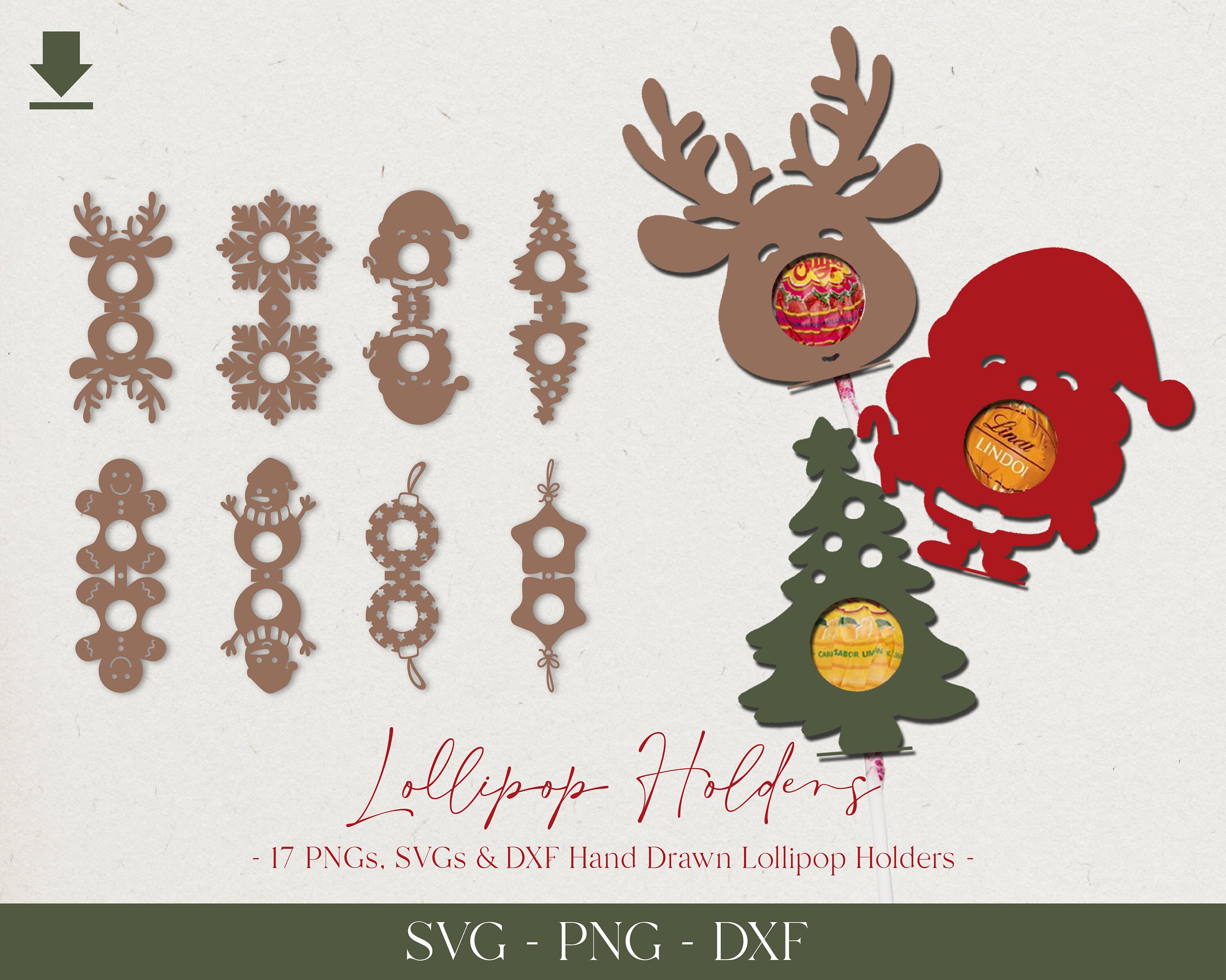 Christmas Lollipop Holder svg, Reindeer Chocolate Holder svg, Santa Claus Candy Holders svg, Christmas tree Ornament svg