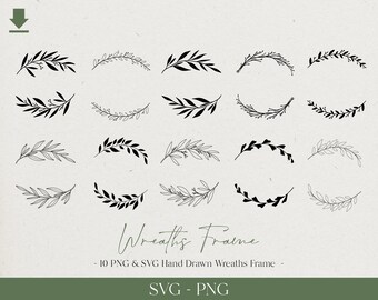 10 Wreaths Frame Svg and PNG, Floral Laurel Wreath for Cricut or Printing