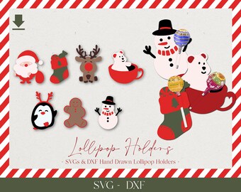 Christmas Lollipop Holder svg, Reindeer Chocolate Holder svg, Santa Claus Candy Holders svg, Snowman svg