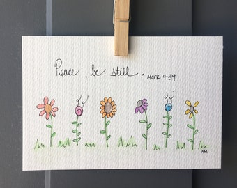 Mark 4:39 - handmade watercolor Scripture art- Peace be still - Bible verse - Bible wall art - original