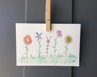 handmade watercolor wildflower art - original - hand painted
