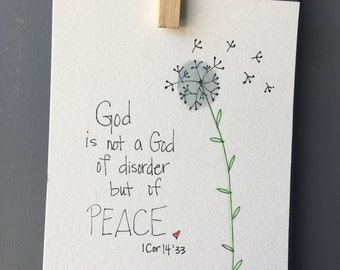 1 Corinthians 14:33 - handmade watercolor Scripture art- God is a God of peace - Bible verse - Bible wall art - original