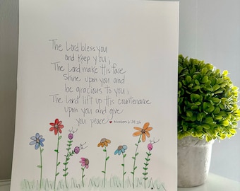 Numbers 6:24-26 - handmade watercolor Scripture art - May the Lord bless you and keep you - Bible verse - Bible wall art - original