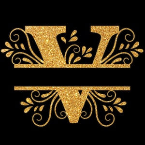 V-Gold Glitter Split Alphabet, V monogram,  V Sublimation,  V letter, SVG, DXF File /Monogram