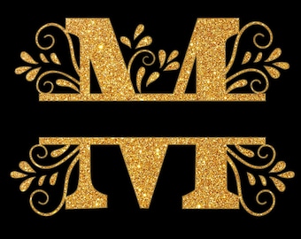 M-Gold Glitter Split Alphabet Letter SVG, DXF Monogram