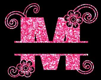 M-Glitter Split Alphabet Letter SVG, DXF Monogram