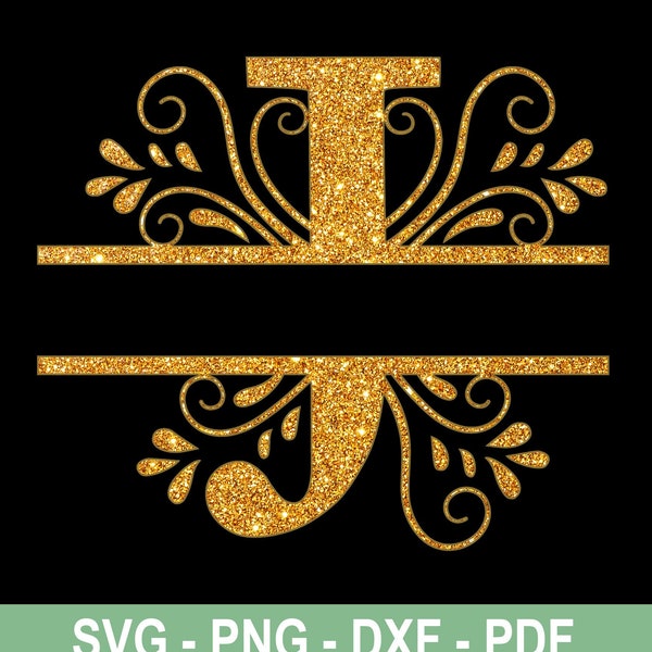 J-Gold Glitter Split Alphabet SVG, J monogram,  J letter,  DXF Downloadable File /Monogram