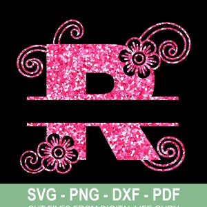 R-Glitter Letra del alfabeto dividida SVG, monograma DXF