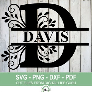 Alfabeto D-Split, monograma D, letra D, SVG, archivo descargable DXF