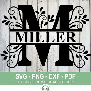 Letra del alfabeto M-Split SVG, monograma DXF