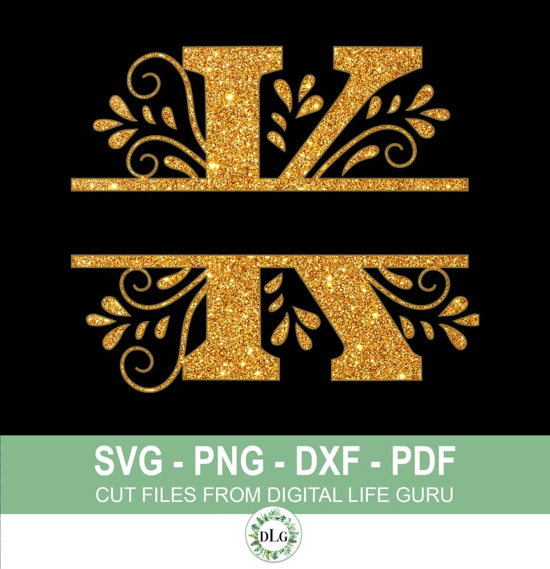 K-gold Glitter Split Alphabet K Letter K Monogram SVG DXF - Etsy