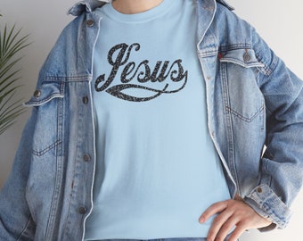 Jesus T-Shirt Glitter Effect Unisex Heavy Cotton Tee (Not Real Glitter)