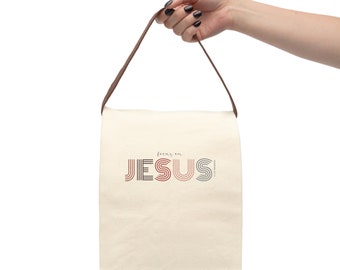 Torba na lunch z płótna z paskiem Focus on Jesus