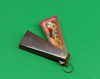 Rare Antique Handmade Coffin Skeleton in Coffin Keychain