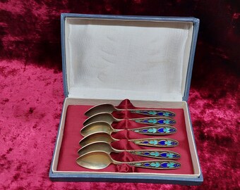 Antique Vintage Sterling Silver Enamel Filigree Spoon