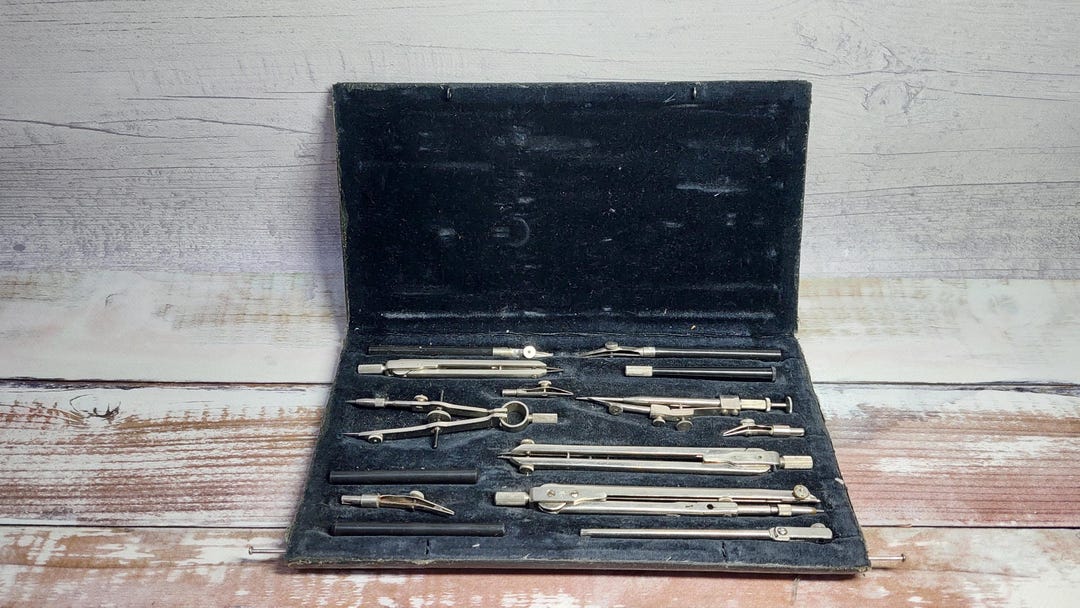 Vintage Drafting Instruments Compass Set School Supplies Descriptive ...
