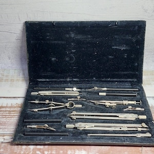 Conjunto de bússolas de instrumentos de desenho vintage, material escolar, bússola de geometria descritiva, ferramentas de desenho, presente para engenheiro e arquiteto