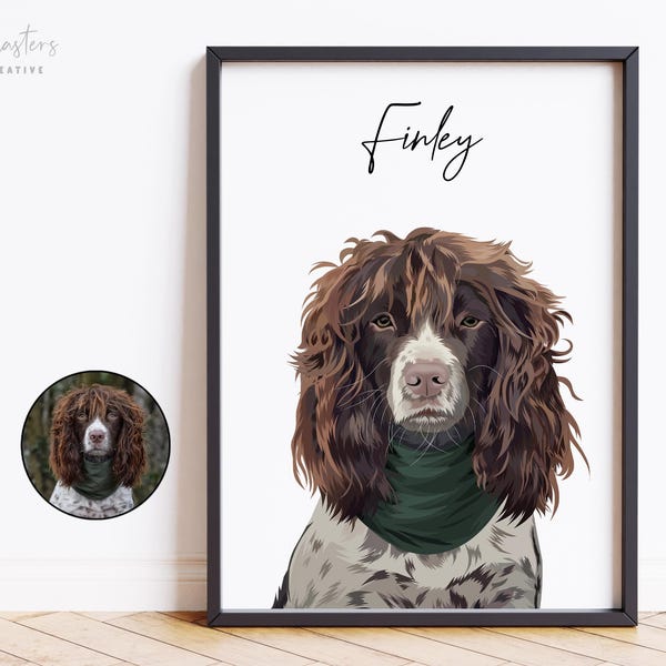 Custom Hand-Drawn Pet Portrait Illustration, Dog Cat Wall Art (Digital Download or Print)
