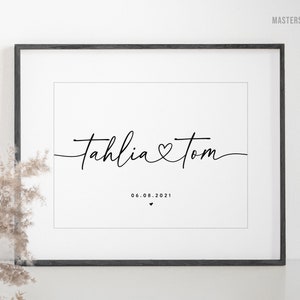 Personalisierter Druck, individuelle Paar Namen mit Datum, personalisierte Paare Poster, Hochzeit Verlobungsgeschenke, Freund Geschenk, Freundin Geschenk