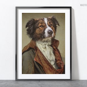 The explorer. Funny pet portrait, regal pet portrait based on your photo. The portrait is personalised for your dog.