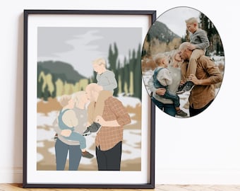 Aangepast anoniem portret, aangepaste illustratie, gepersonaliseerde foto, jubileumcadeau, portret van stel, tekening van foto met achtergrond