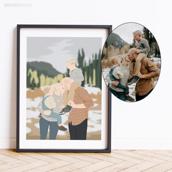 Custom Faceless Portrait, custom illustration, personalised photo, anniversary gift, couple portrait, drawing from photo with background
