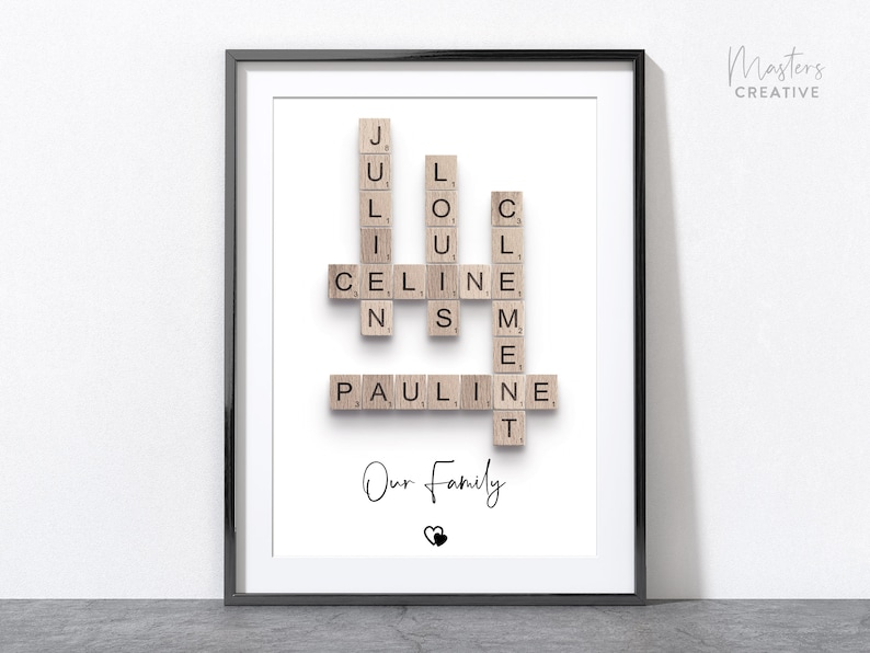 Personalised Scrabble Print, custom letter tile prints, family name art, birthday gift, crosswords puzzle poster, personal gift for him her image 5