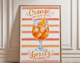 Orange Spritz Cocktail Print, Watercolour Summer Bar Art