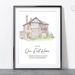 Custom House Portrait, Personalised Housewarming Gift, Building Illustration Sketch, First Home Gift, Watercolour drawing, House Portrait image 10