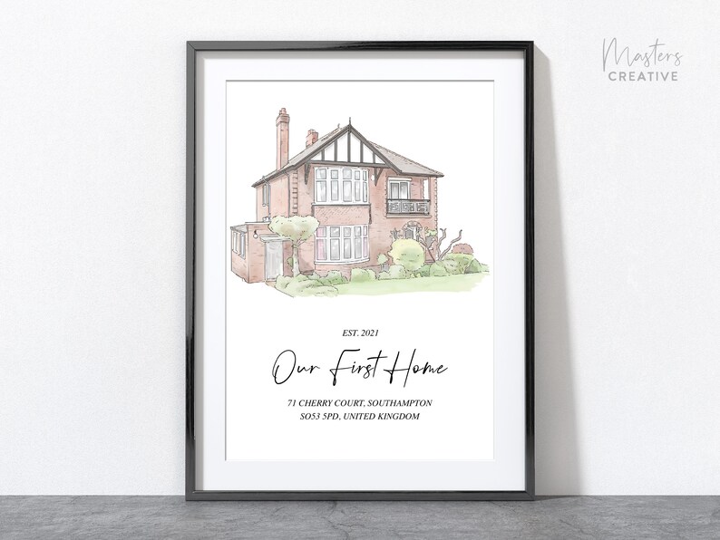 Custom House Portrait, Personalised Housewarming Gift, Building Illustration Sketch, First Home Gift, Watercolour drawing, House Portrait image 10