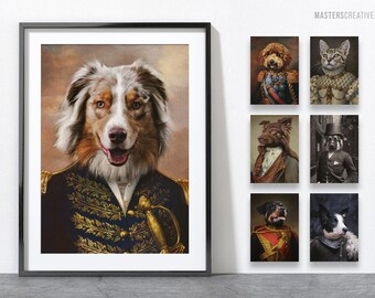 Retrato de perro personalizado, retrato de mascota real, retrato histórico de mascota, regalo divertido para amantes de las mascotas, retrato de mascota real, retratos de perros renacentistas