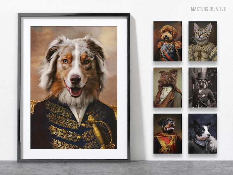 Custom Dog Portrait Royal, Historical Pet Portrait, Funny Pet Lover Gift, Royal Pet Portrait, Renaissance Dog Portraits. Different costumes to put on your dog in this artwork, regal themed pet portraits.