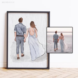 Aangepaste aquarel paar illustratie, tekening familieportret, cadeau idee vriend, cadeaus vriendin, gepersonaliseerde aquarelportretten