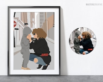 Retrato sin rostro personalizado, ilustración personalizada, foto personalizada, regalo de aniversario, retrato de pareja, dibujo de foto con fondo