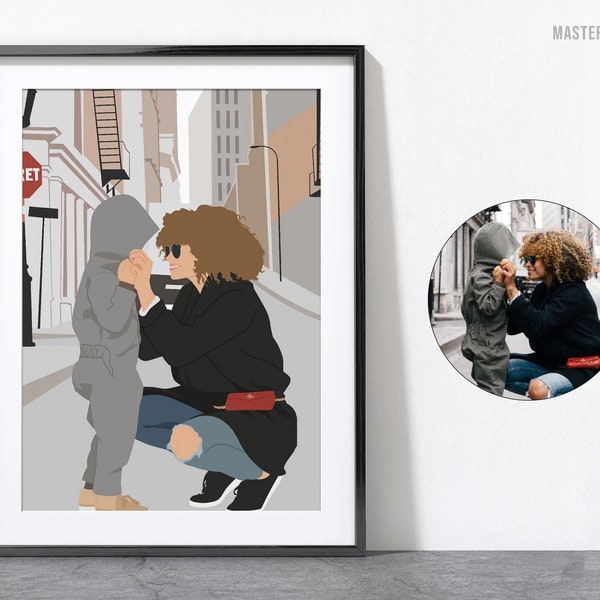 Custom Faceless Portrait, custom illustration, personalised photo, anniversary gift, couple portrait, drawing from photo with background