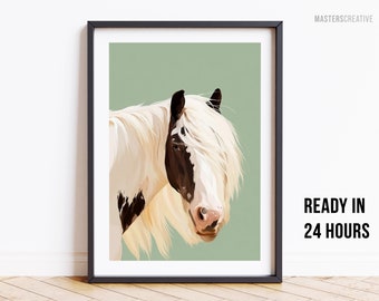 Custom Horse Pet Portrait Using Photo, Personalised Print Equestrian Portrait, Horse Portraits, Gifts for Horse Lovers, Pet Memorial Gift