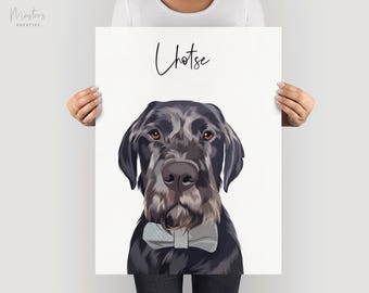 Custom Hand-Drawn Pet Portrait Illustration, Dog Cat Wall Art (Digital Download or Print)