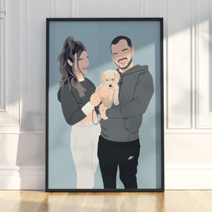 Aangepast anoniem portret, gepersonaliseerde digitale afbeelding van foto, uniek cadeau voor stel, handgetekende kunstafdruk