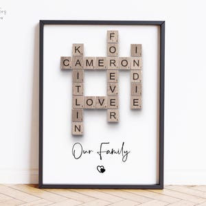 Personalised Scrabble Print, custom letter tile prints, family name art, birthday gift, crosswords puzzle poster, personal gift for him her
