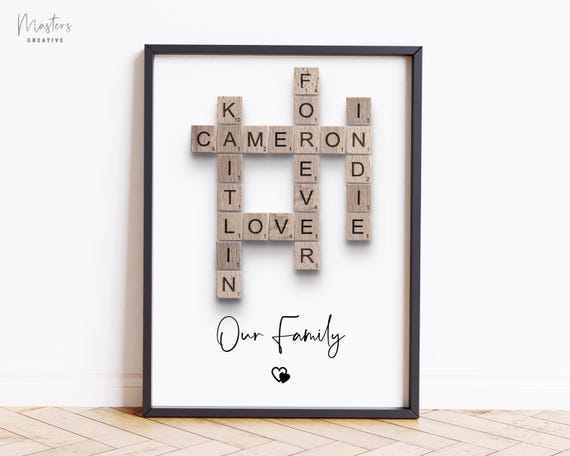 Personalised Scrabble Print, custom letter tile prints, family name art, birthday gift, crosswords puzzle poster, personal gift for him her