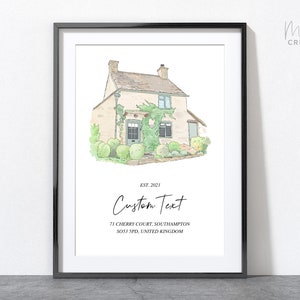 Custom House Portrait, Personalised Housewarming Gift, Building Illustration Sketch, First Home Gift, Watercolour drawing, House Portrait image 2