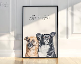 Custom Pet Portrait – Multiple Pets, Dog & Cat Portraits, Personalized Pet Memorial Gift, New Pet Gift, Hand-Drawn Pet Illustration