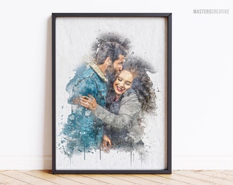 Personalisiertes Aquarell Porträt, Foto Portrait Jubiläum, Geschenk, Hochzeits Illustration, Freund Geschenk, Freundin Geschenk