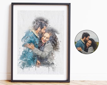 Personalized Watercolor Portrait, Custom Anniversary Illustration