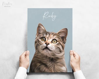 Custom Cat Portrait, Personalised Pet Illustrations, Pet Memorial, New Pet Gift, Pet Lover gift ideas, Pet Portrait’s, Hand Illustrated