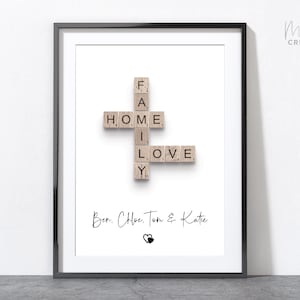 Personalised Scrabble Print, custom letter tile prints, family name art, birthday gift, crosswords puzzle poster, personal gift for him her image 3